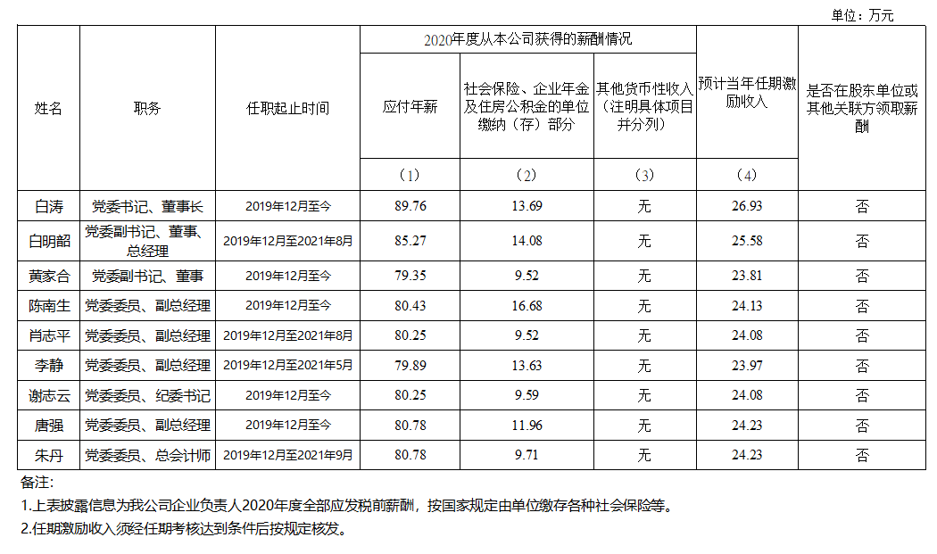 广东省恒峰国际控股集团有限公司企业负责人2020年度薪酬情况